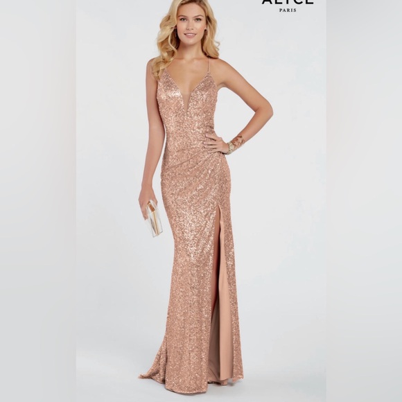 Alice Paris Rose Gold Sequin Prom Dress - mordernwear.com
